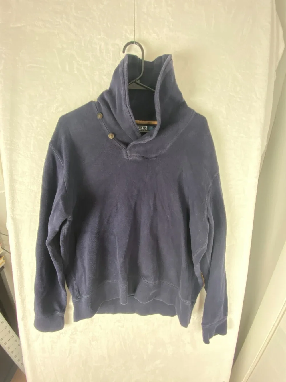 VTG Polo Ralph Lauren Sweater Mens Large Navy Faux Suede Elbow Patch Pullover